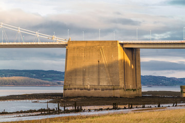 Concrete gravity anchorage of the old Severn Bridge.