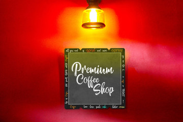Handwritten menu on Premium Coffee Shop Board