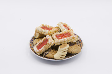 moroccan sweets isolated on a white background. Typical Moroccan sweets. Moroccan Traditional Homemade Sweets