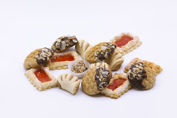 moroccan sweets isolated on a white background. Typical Moroccan sweets. Moroccan Traditional Homemade Sweets