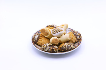 moroccan sweets isolated on a white background. Typical Moroccan sweets. Moroccan Traditional Homemade Sweets