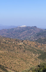 Fototapeta premium Aerial view of Comares, white village of Malaga mountains, Spain