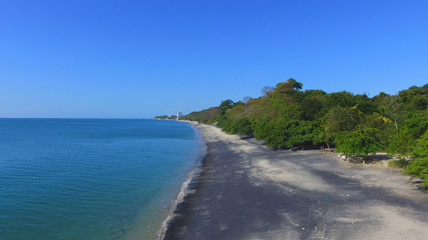 Aerial view of a  Beautiful lonely beach in a tropical paradise in the central part of Panama