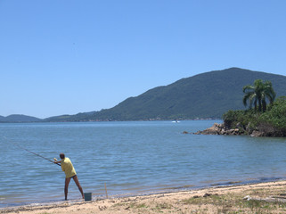 Naklejka premium The quiet sandy beaches of Praia de Fora Palhoça Santa Catarina Brasil..