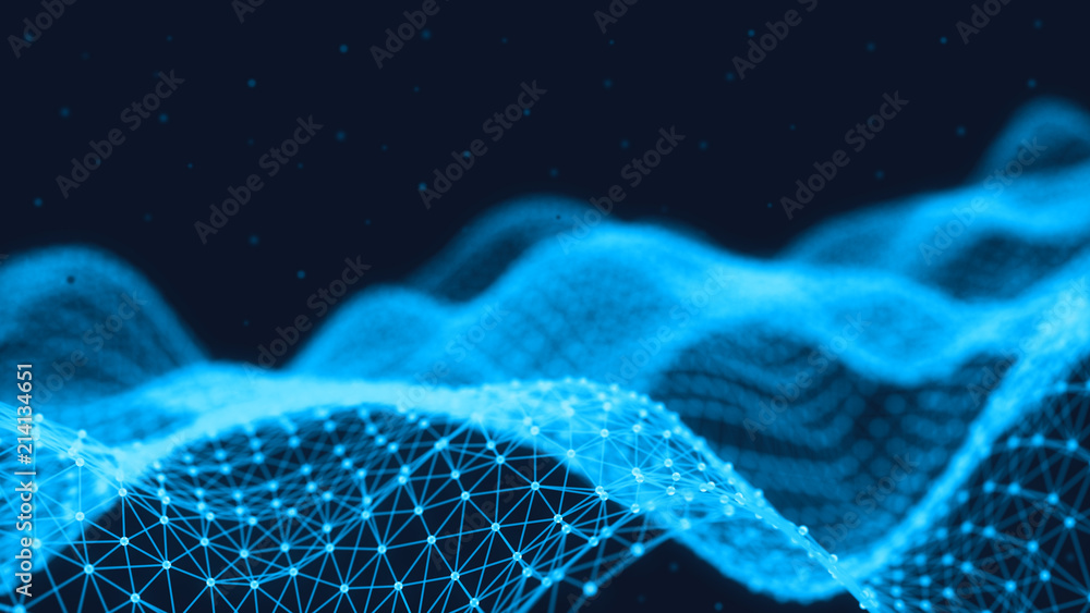 Poster abstract 3d technology futuristic geometrical and science neon background. plexus digital wallpaper.