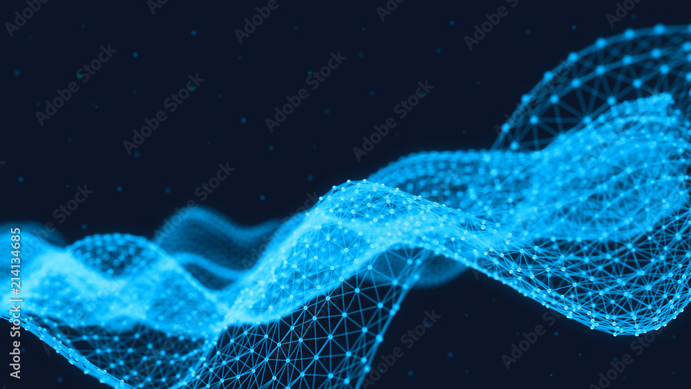 Poster abstract 3d technology futuristic geometrical and science neon background. plexus digital wallpaper.