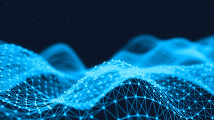 Abstract 3d technology futuristic geometrical and science neon background. Plexus digital wallpaper. Business concept. Medical structure and artificial intelligence. Rendering computer virtual reality