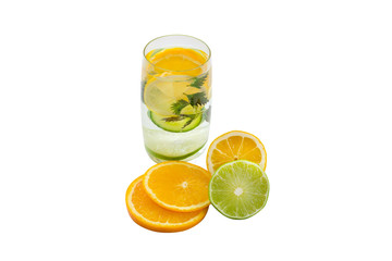 Composition of ginger, lime, lemon, mint isolated on white background.