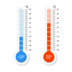 vector Celsius and fahrenheit meteorology thermometers set - obrazy, fototapety, plakaty