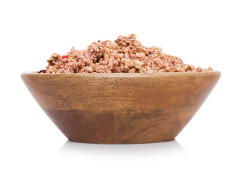 Bamboo wood bowl with organic granola cereal