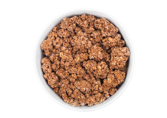 White bowl with natural organic granola cereal