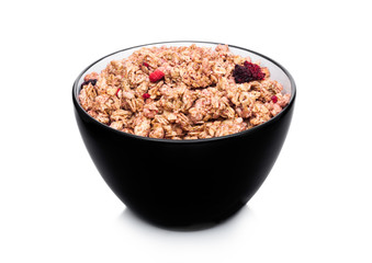 Black bowl with natural organic granola cereal