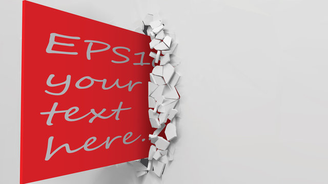 vector illustration of exploding wall and red business card. with free area on red card