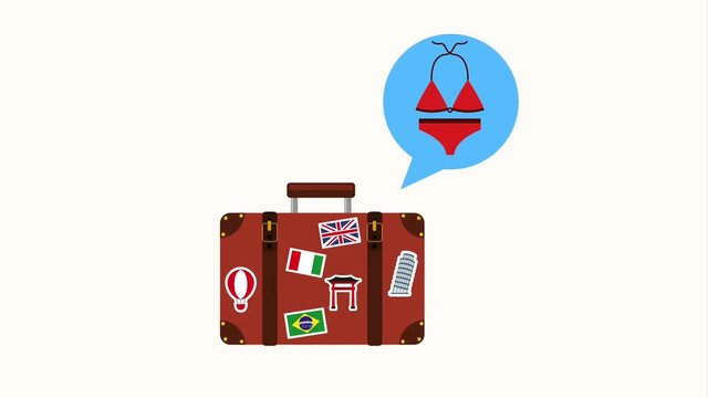 retro suitcase with sticket travel equipment animation