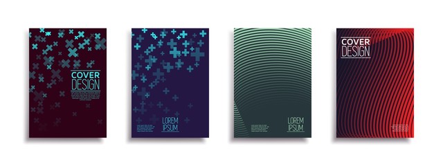 Minimal Vector Cover design set with abstract lines. Modern halftone gradients. Concept Poster template.