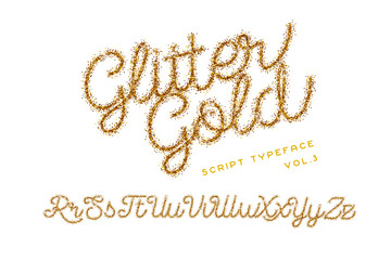 Fototapeta na wymiar Glitter Gold Handwritten alphabet