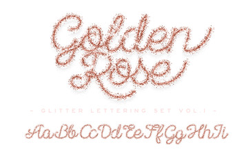 Naklejka premium Glitter rose Gold Handwritten alphabet