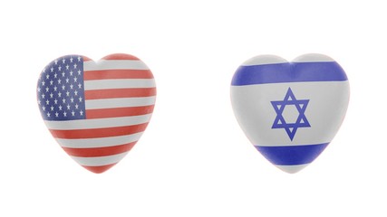 American and Israel Flags Heart. Partnership between America and Israel countries concept