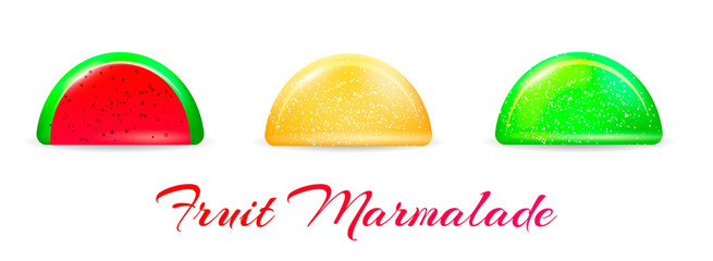 Candies dessert realistic vector set.Delicious shiny colorful sweet tasty fruit caramels bonbons on white background.Concept for confectionery business,bakery,cafe,sweets store,restaurant menu