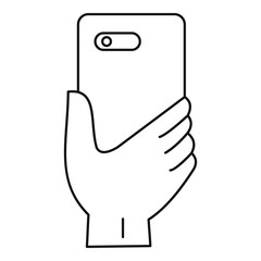 Smartphone hand icon. Outline smartphone hand vector icon for web design isolated on white background