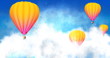 Aerial flying balloons in abstract sky