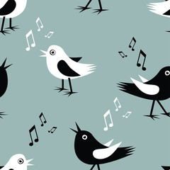 Seamless background of the funny singing birds