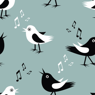 Seamless Background Of The Funny Singing Birds