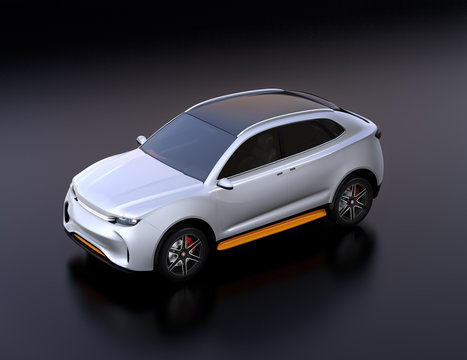 Silver electric vehicle on black background. 3D rendering image.