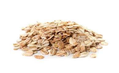 Poster Raw oatmeal on white background. Healthy grains and cereals © New Africa