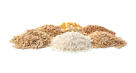  Different types of grains and cereals on white background © New Africa