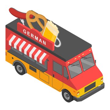 German Food Truck Icon. Isometric Of German Food Truck Vector Icon For Web Design Isolated On White Background