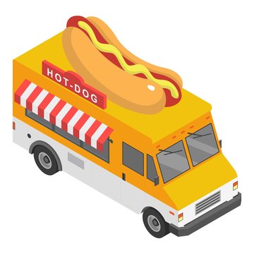Hot dog truck icon. Isometric of hot dog truck vector icon for web design isolated on white background