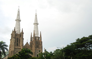 A towers of Gereja Cathedral in Jakarta city centre, Indonesia 