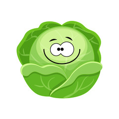 Cute cartoon cabbage  character vector illustration isolated on 