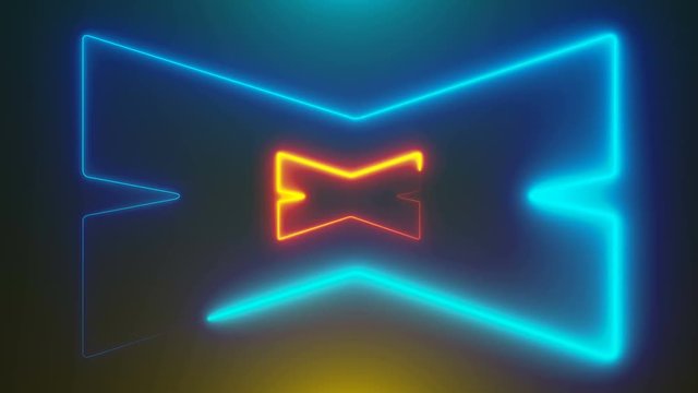 Many neon X shapes in space, abstract computer generated backdrop, 3D rendering backdround
