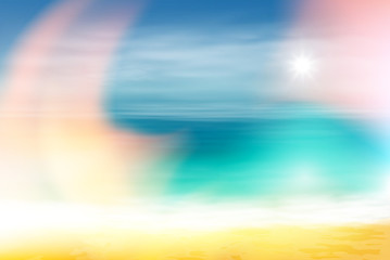 Summer beach and tropical sea with bright sun. EPS10 vector.