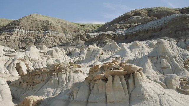 4K Sandy rock formations in Drumheller, Alberta, Canada - daytime