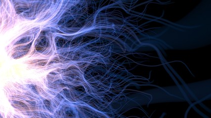 growing energetic lines, left side growth version. 3d illustration with depth of field effect.