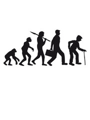 evolution affe stock hut gehen r&uuml;cken opa gro&szlig;vater alt rente enkel mann geburtstag silhouette schwarz umriss schatten