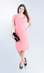 in full growth.Beautiful woman in summer dress.isolated on white.plus size