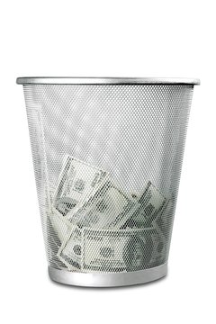 Waste Basket with Banknotes
