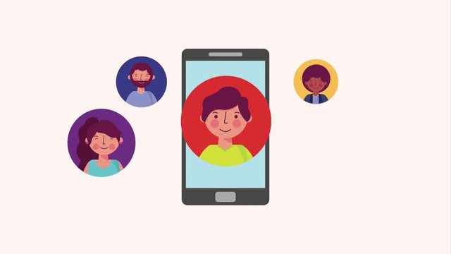 smartphone with man and people talking animation