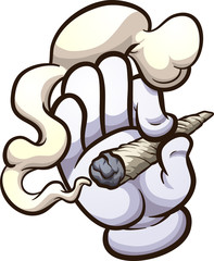 Cartoon glove holding a marijuana cigarette. Vector clip art illustration with simple gradients. All in a single layer. 