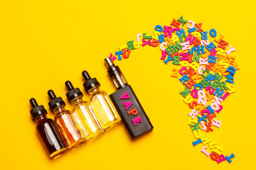 Smoke from electronic cigarettes. VAPE. Liquids for electronic cigarettes. Steam from VAPE
