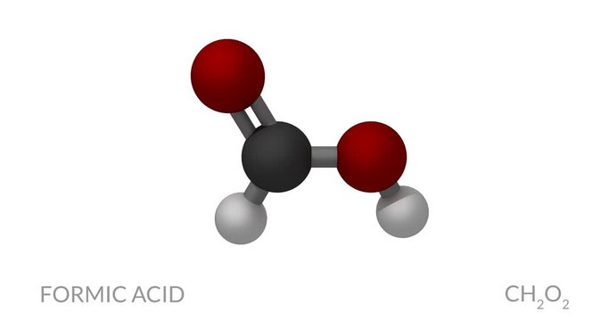 Formic acid molecule, rotating seamless loop, 3d animation, 4k 30fps