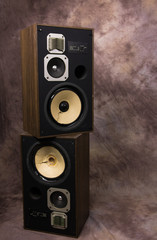 two old school speakers stacked on each other - 214159679