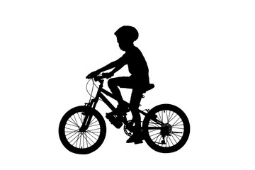 Naklejka premium Silhouette boy and bike relaxing on white background