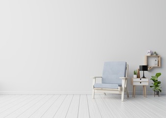 Living Room interior with velvet armchair on white wall background. 3D rendering.