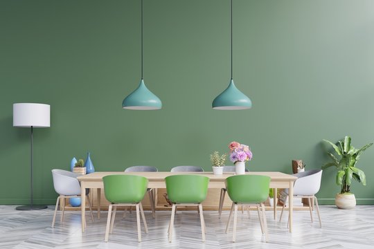 Bright dining room and minimalist living room ,3D rendering