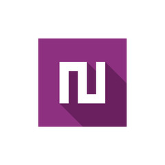 Initial Alphabet N Logo Icon, Combined With Purple Square Shape, Vector Logo Illustration, Flat Long Shadow Icon